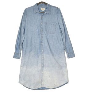Lucky Brand Womans Chambray Ombre Dress Size M Button Up light Denim Cotton/Hemp